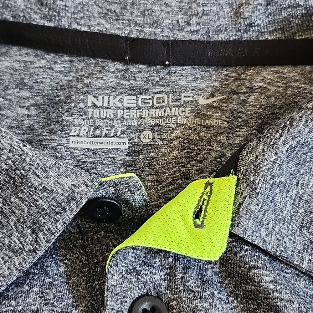 Nike Golf tour performance dri-fit heathered gray & neon yellow XL - Picture 4 of 6